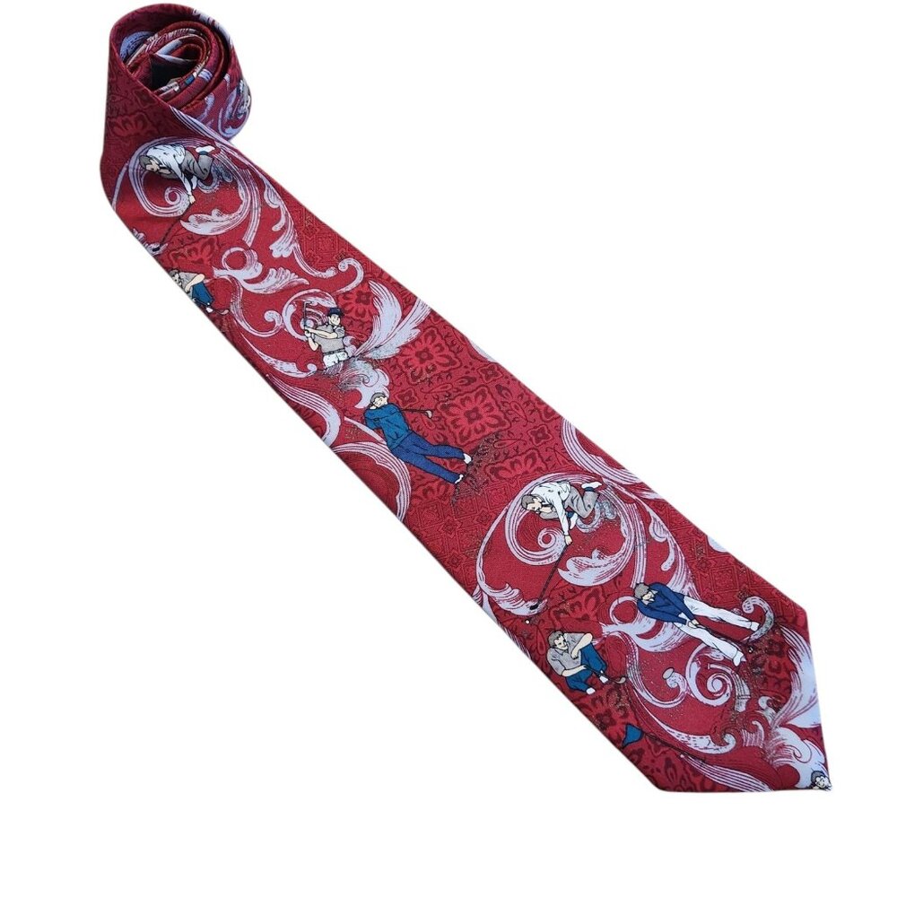 MARK ALEXANDER Golf Neck Tie 100% Silk Made In USA Golfers Vintage Red EUC